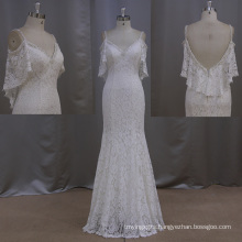 Soft Lace Beading Neck Backless V Neck Wedding Dress